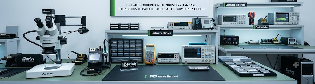 iDevice Repair Lab instrumentation shelf — diagnostics station and fault isolation equipment